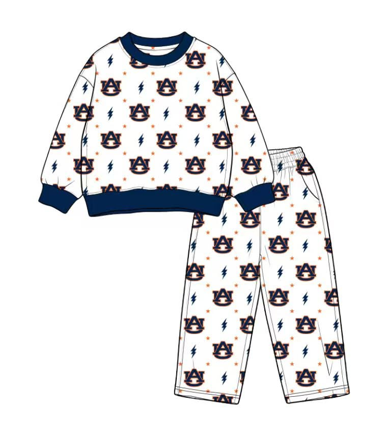 custom moq 5 mix size MLAP01 Baby Kids Crew Neck Printed Long Sleeve White Top Trousers Team Clothes Set