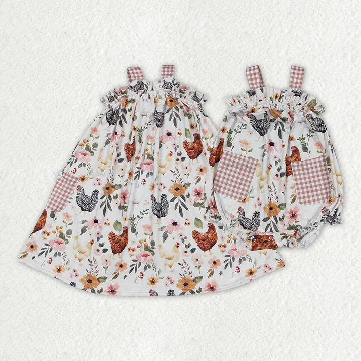 RTS baby girls clothes chicken short Sleeve dress romper