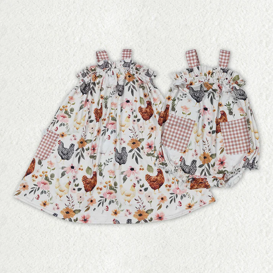 RTS baby girls clothes chicken short Sleeve dress romper