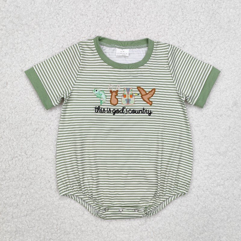 Best Sell RTS Baby Infant Boys 'God Country' Short Sleeve Rompers Comfortable Cotton Outfit for Little Ones