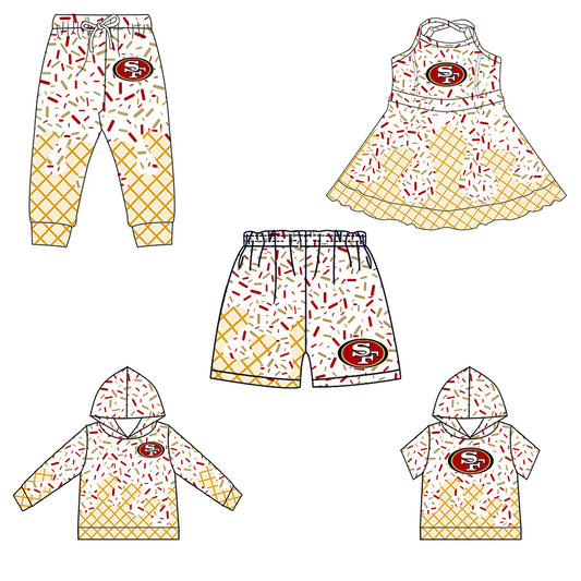 Custom summer teams baby girls clothes team white hooded long sleeve tops and short sleeve top and dress and pants and shorts-25.6.18