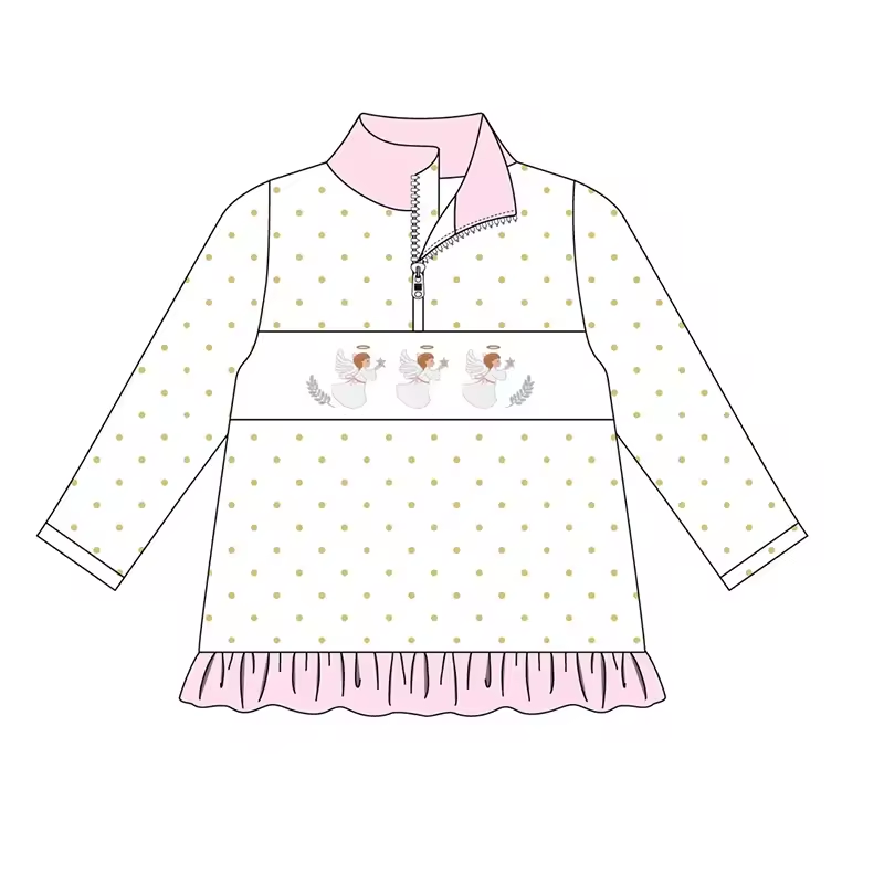 Custom moq 3 eta 6-8weeks White Polka Dot Zipper Stand Collar Angel Long Sleeve Top