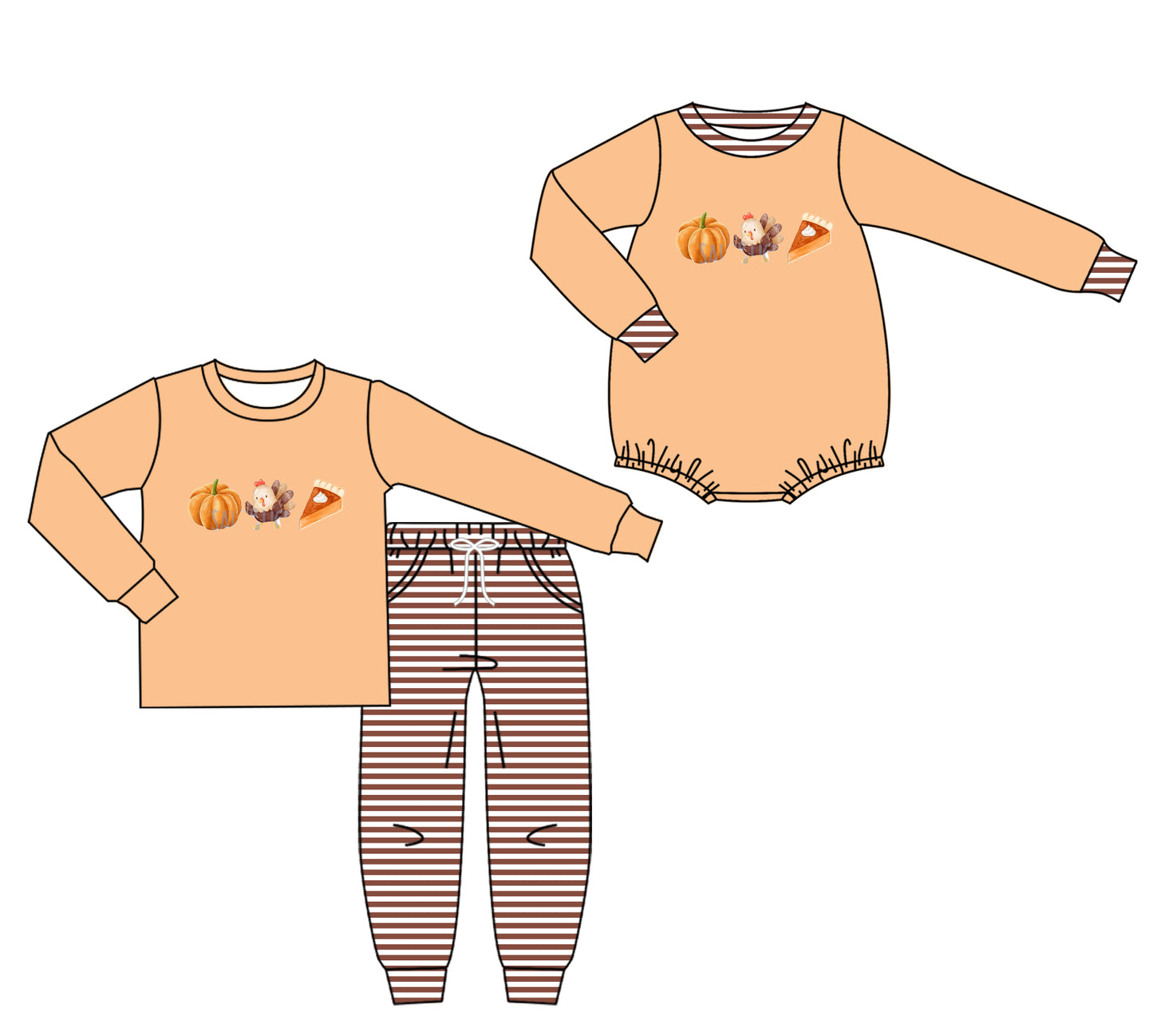 25.7.18 custom each style moq 5eta 4-6week Sibling Sister pumpkin baby boy long sleeve pants sets and rompers match family design