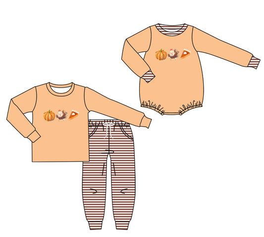 25.7.18 custom each style moq 5eta 4-6week Sibling Sister pumpkin baby boy long sleeve pants sets and rompers match family design
