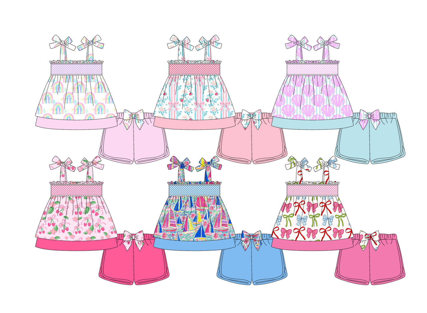 3.22 custom each style moq 5eta 4-6week Sibling Sister baby girls short sleeve set and set 6 match design