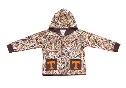 Custom moq 5 mix size milk silk baby boys clothes team summer camouflage button hooded long sleeve top-25.11.25
