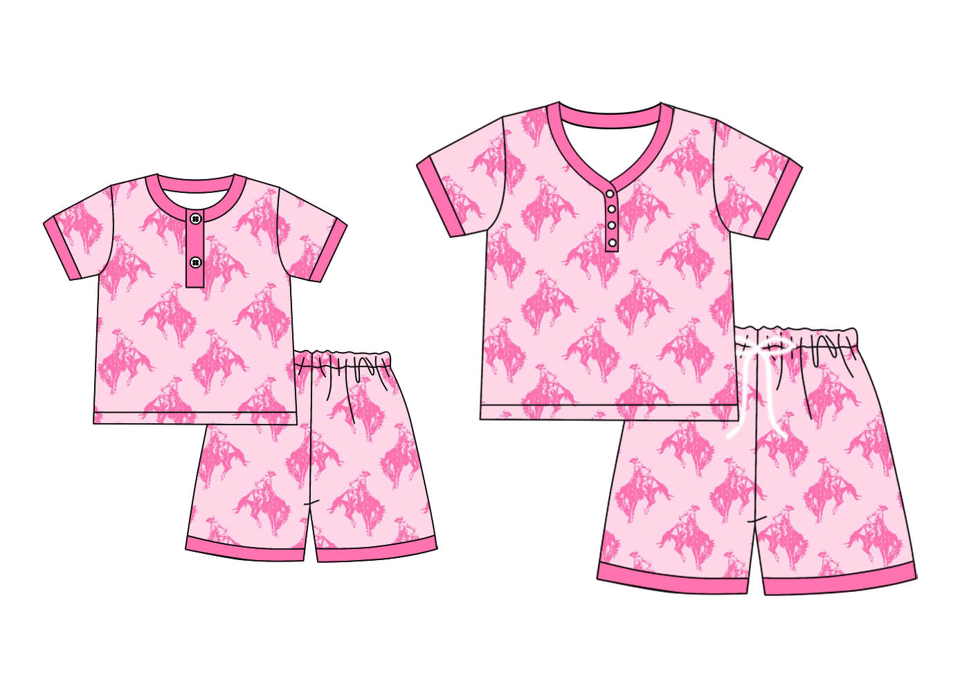 4.21 custom each style moq 5eta 4-6week Sibling Sister riding horse short sleeve shorts sets and adult sets match design
