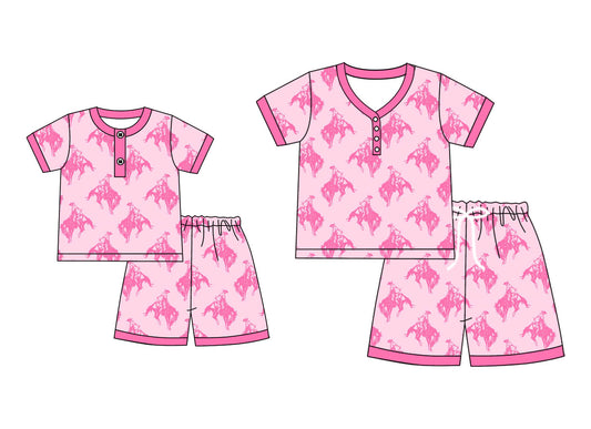 4.21 custom each style moq 5eta 4-6week Sibling Sister riding horse short sleeve shorts sets and adult sets match design