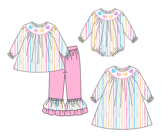 25.9.16 custom each style moq 5eta 6-8week Sibling Sisters love baby girl long sleeve pants sets and dress and rompers match family design