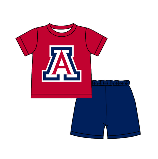 Custom moq 5 mix size milk silk summer teams Baby Boy's Red Short-Sleeved O-Neck Top And solid color Shorts Set