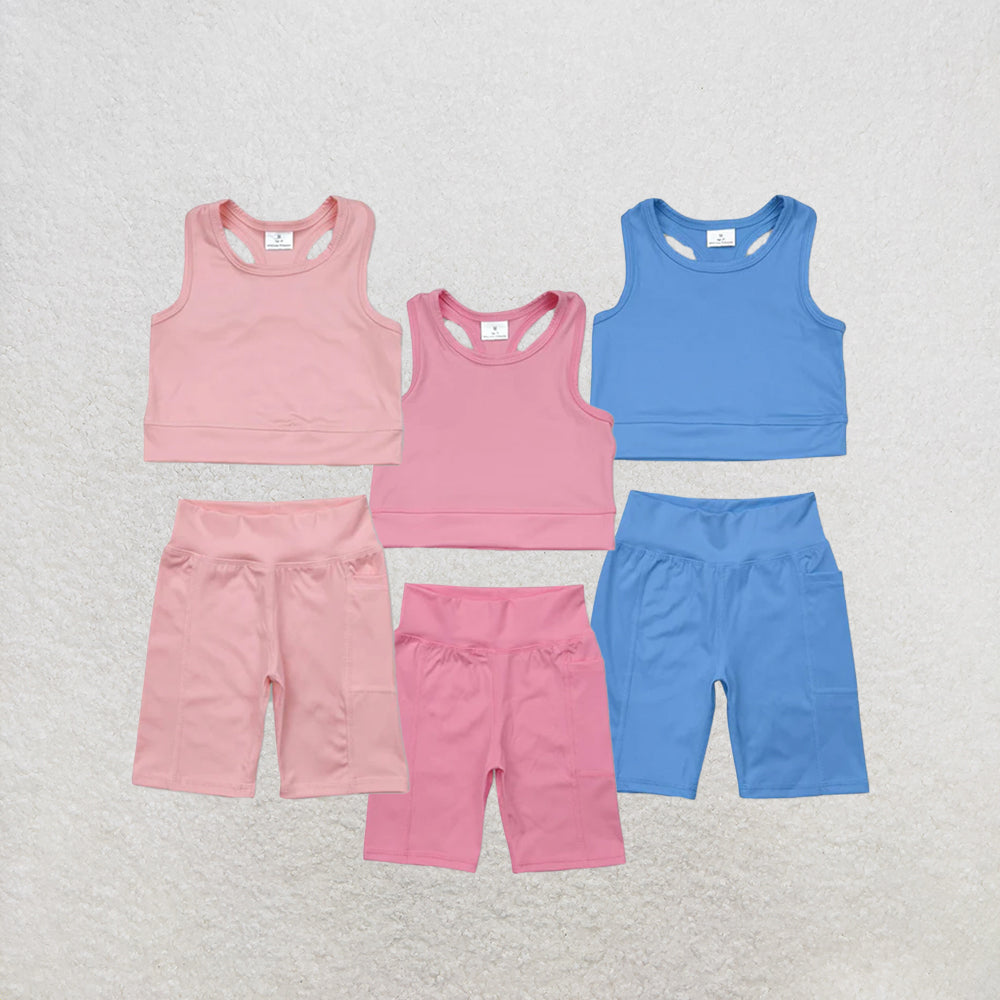 RTS NO MOQ Sibling Baby Girls Vest Top Sports Shorts Clothes Sets