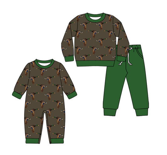 25.7.30 custom each style moq 5eta 4-6week Sibling Sister duck green baby boy long sleeve pants sets and rompers match family design