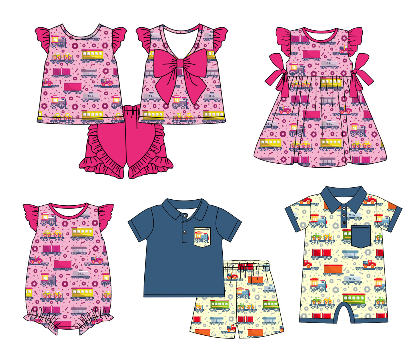11.9 custom each style moq 5eta 4-6week Sibling Sister baby girl short sleeve shorts sets 1 and  sets 2 and girls romper and boy romper and dress match design