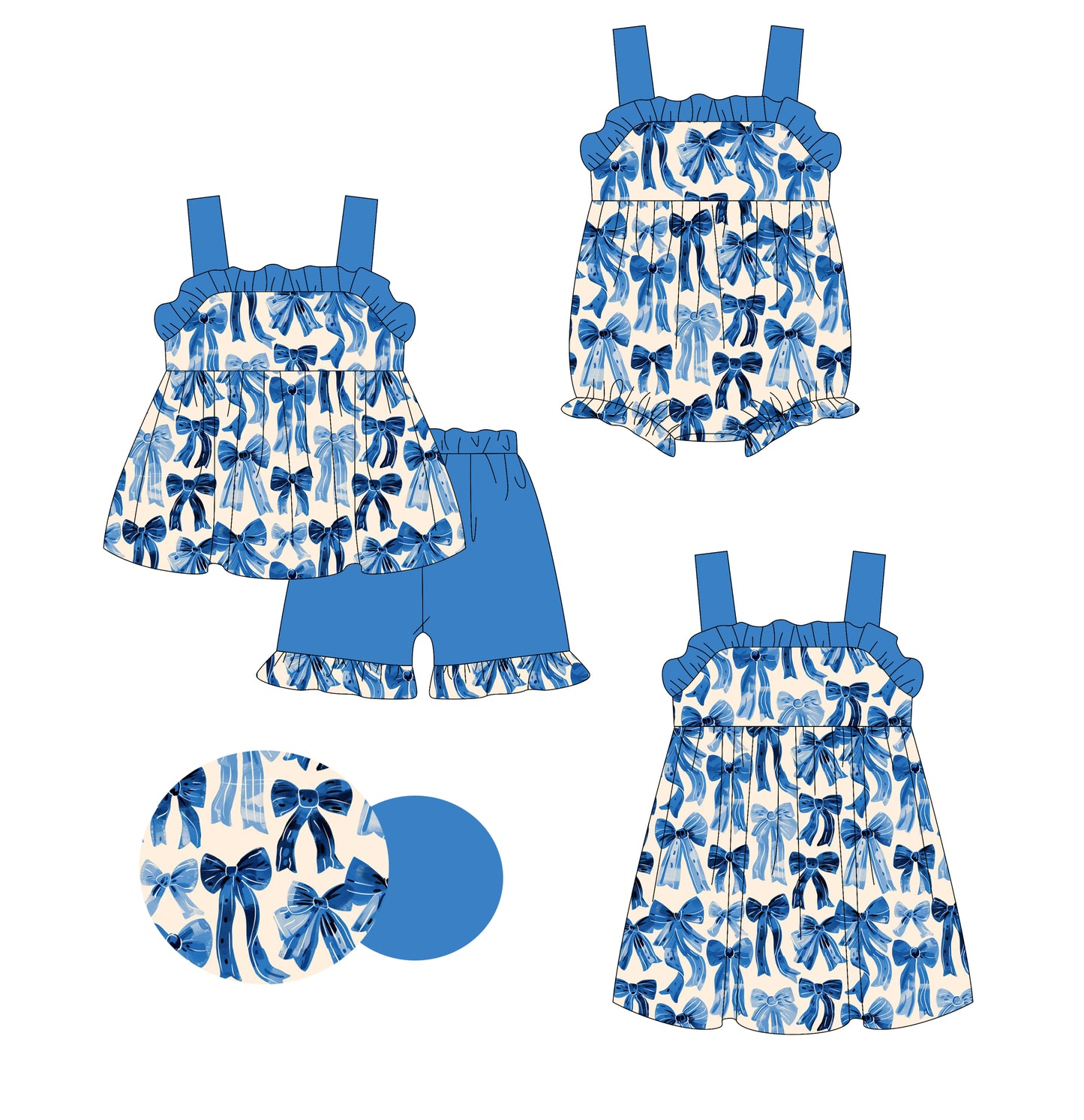 3.1 custom each style moq 5eta 4-6week Sibling Sister bow baby girl short sleeve shorts sets and dress and rompers match family design