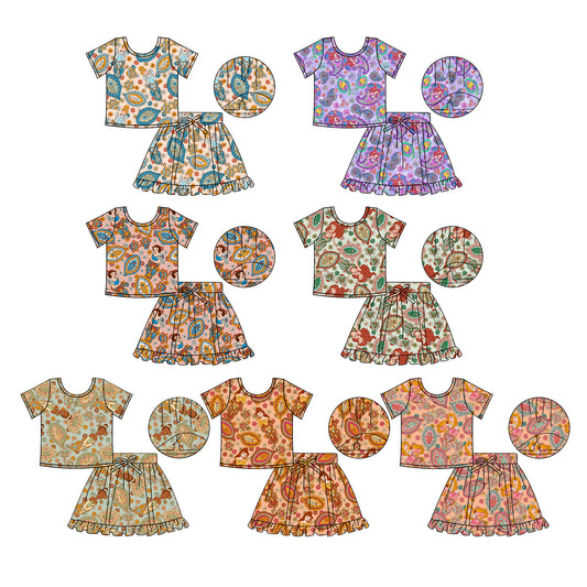4.14 custom each style moq 5eta 4-6week Sibling Sister baby girls clothes Short sleeve skirts sets 1 and skirts sets 7 match family design
