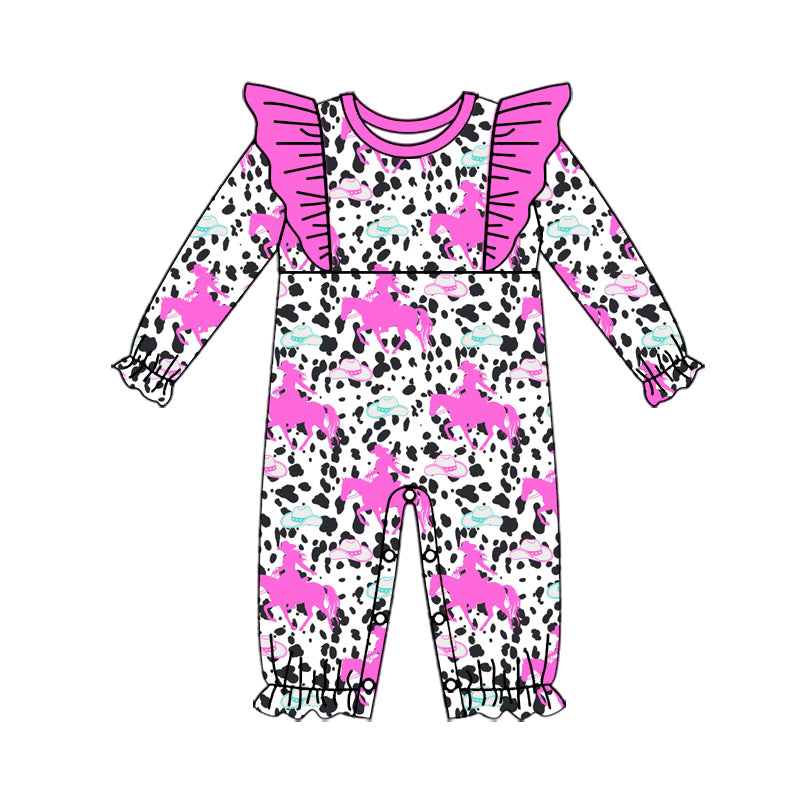 9.6 custom each style moq 5eta 4-6week Sibling Sister riding horse light purple baby girl sets and rompers match family design