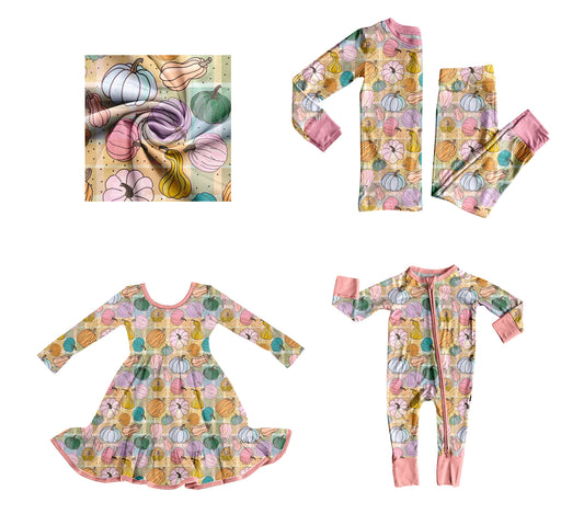 25.8.13 custom each style moq 5eta 4-6week Sibling Sisters pumpkin baby girl long sleeve pants sets and dress and rompers match family design