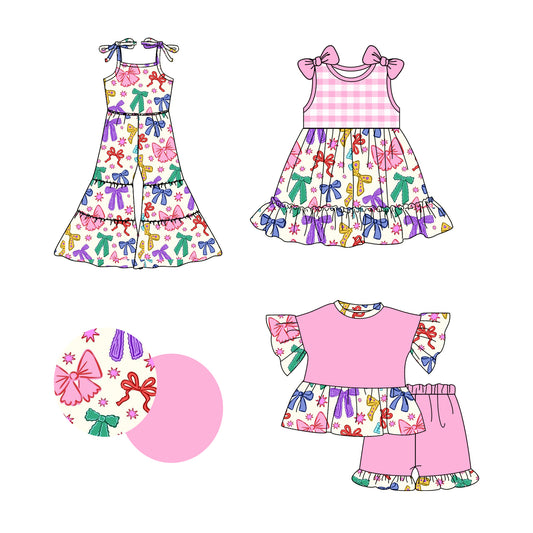 2.24 custom each style moq 5eta 4-6week Sibling Sister bow baby girl sets and dress and jumpsuit match family design