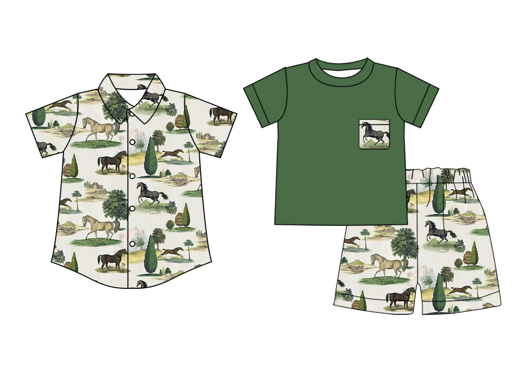 2.15 custom each style moq 5eta 4-6week Sibling Sister horse baby boy sets and top match family design