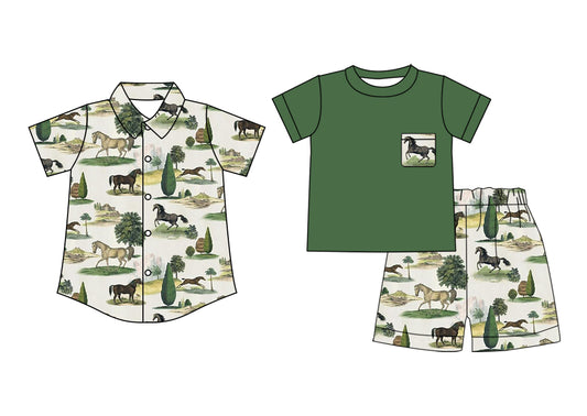 2.15 custom each style moq 5eta 4-6week Sibling Sister horse baby boy sets and top match family design