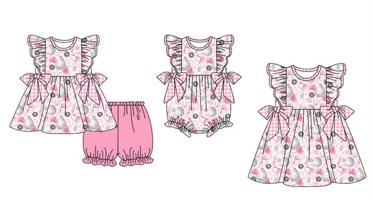 11.28 custom each style moq 5eta 4-6week Sibling Sister love pink baby girl short sleeve shorts sets and dress and rompers match family design