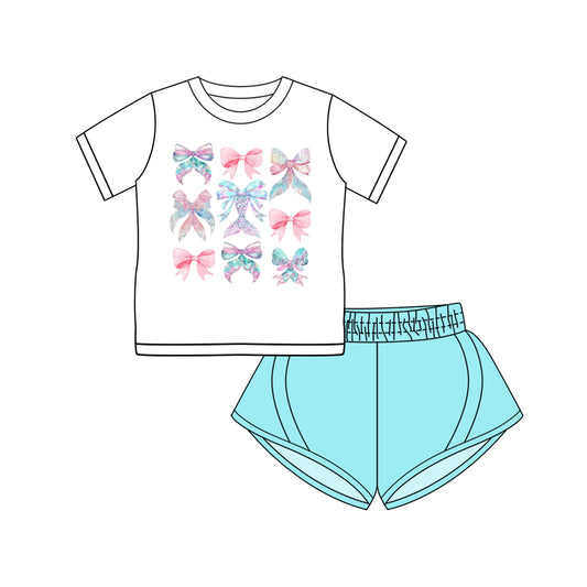 3.13 custom each style moq 5eta 4-6week Sibling Sister bow baby girls short sleeve set and set 5 match design
