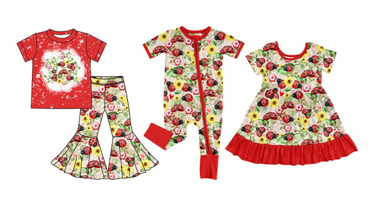 12.5 custom each style moq 5eta 4-6week Sibling Sister floral baby girl sets and dress and rompers match family design