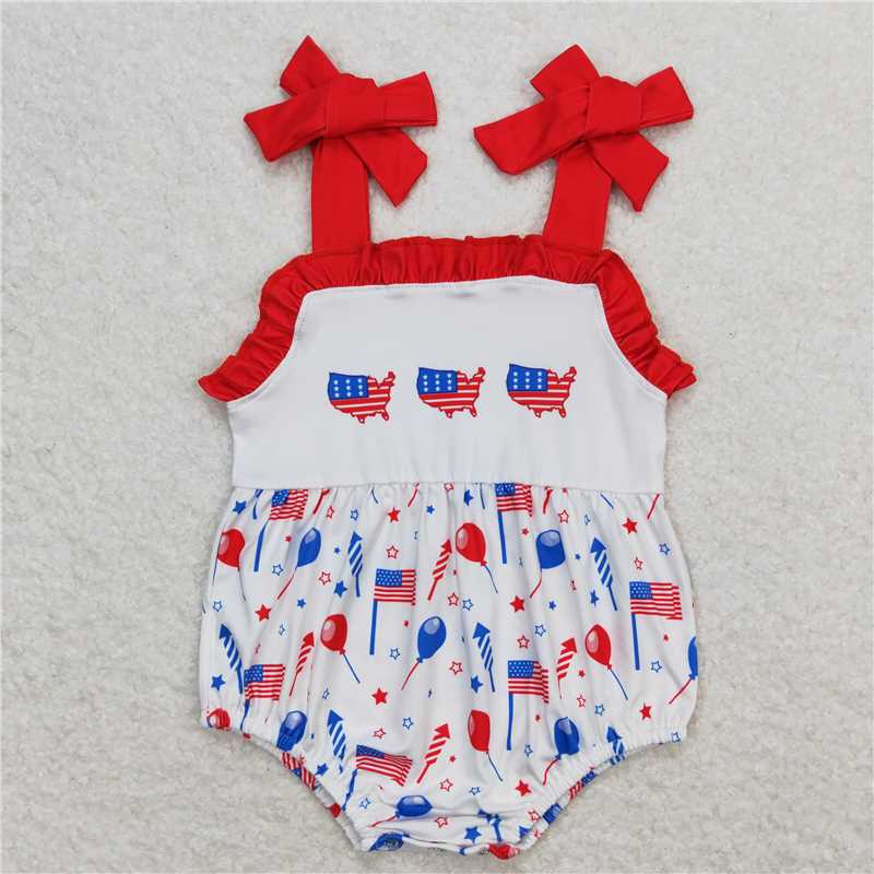 Baby Kids small flag prints red Sibling Rompers Clothes Set
