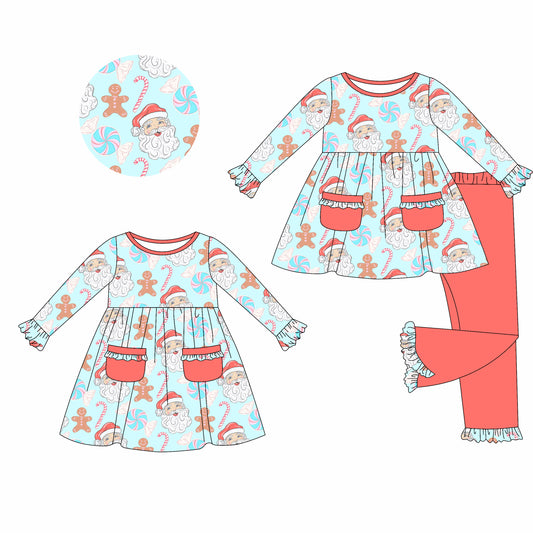 25.5.22 custom each style moq 5eta 4-6week Sibling Sisters Christmas baby girl long sleeve pants sets and dress match family design