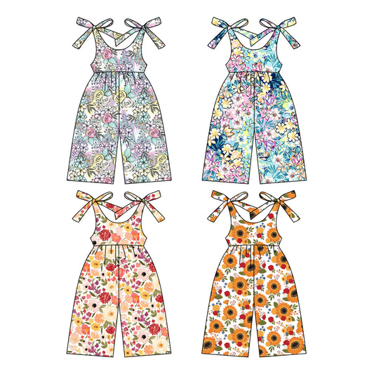 12.20 custom each style moq 5eta 4-6week Sibling Sister floral baby suspender jumpsuit 1 and jumpsuit 2 and jumpsuit 3 and jumpsuit 4 match design