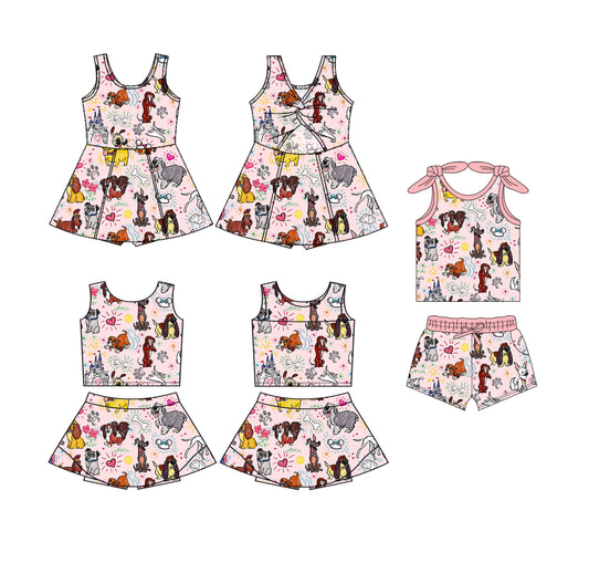 4.10 custom each style moq 5eta 4-6week Sibling Sister puppy baby girls clothes Short sleeve shorts sets and yoga dress 1 and dress 2 match family design