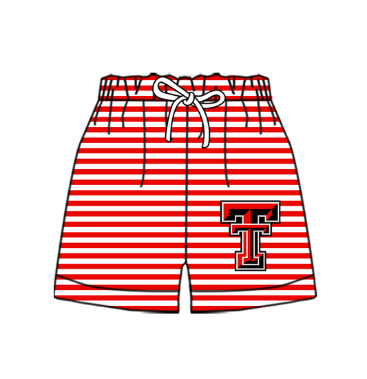 Custom moq 5 mix size milk silk summer teams Baby Red Striped Drawstring Shorts for Children Elastic Waist Kids Summer Shorts
