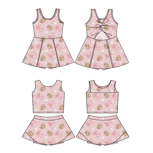 4.7 custom each style moq 5eta 4-6week Sibling Sister baseball bow baby girls clothes Short sleeve yoga dress 1 and dress 2 match family design