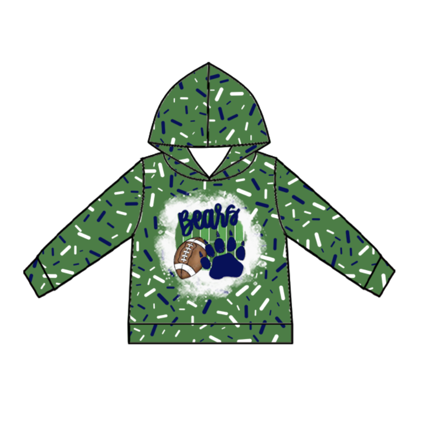 Custom moq 5 mix size milk silk Popular team boys and girls bow green hooded long sleeve top-25.10.22