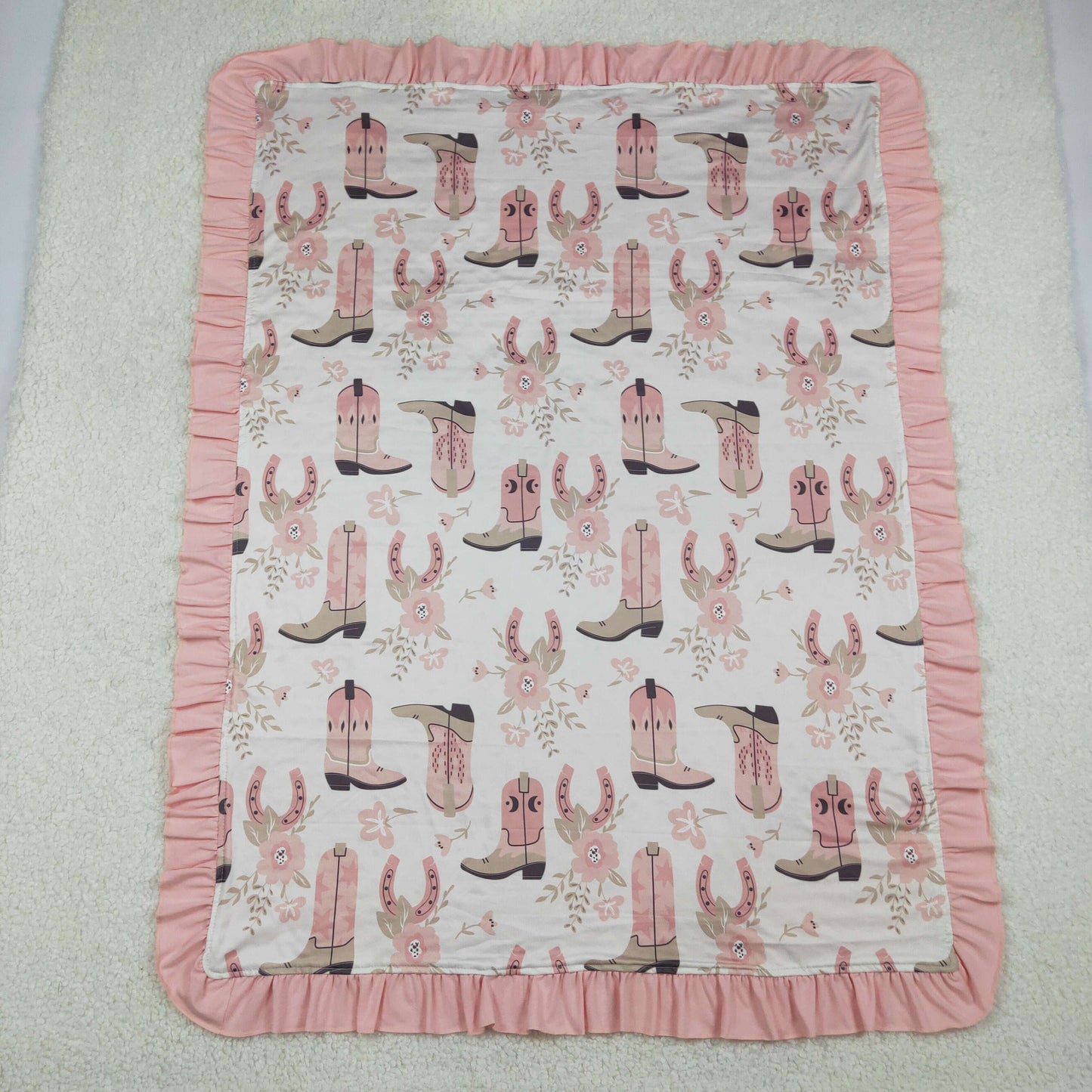 RTS NO MOQ（In Stock ) BL0246 Pink Baby Blanket with Boots and Flowers