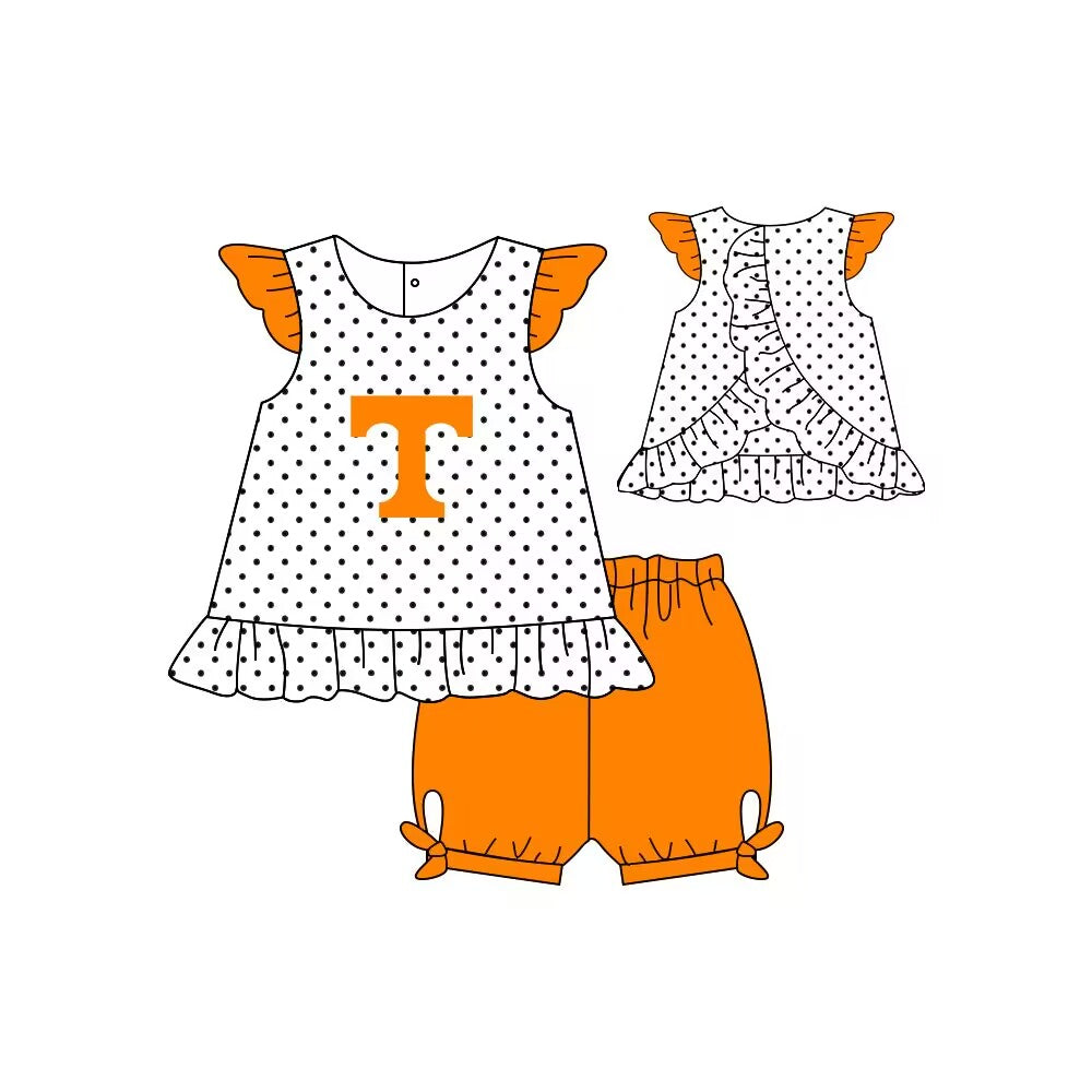custom moq 3 Summer Girl team T orange short sleeve shorts Set