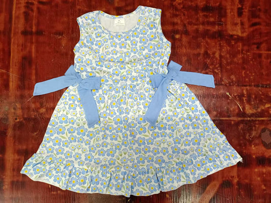 Custom moq 3 eta 6-7weeks baby girl clothes floral blue sleeveless dress-25.5.12
