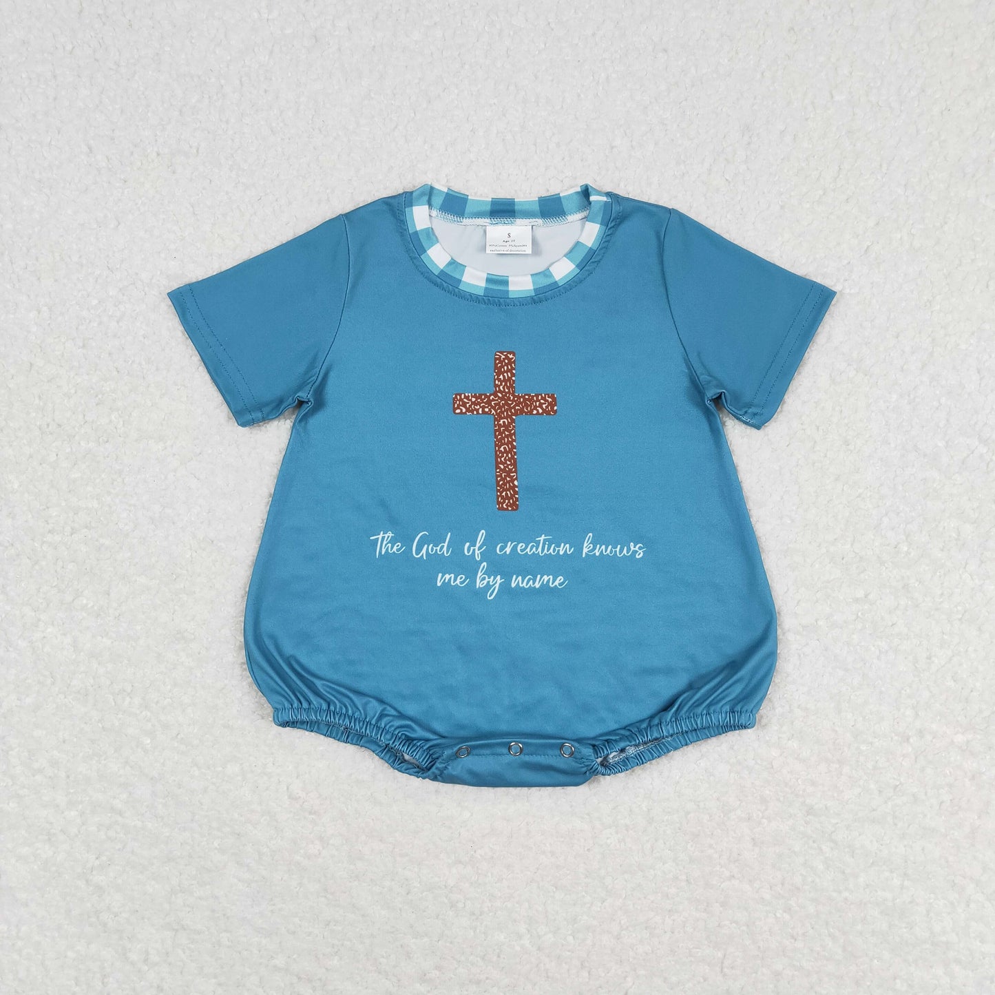 RTS NO MOQ（In Stock) Boys cross letter blue green short sleeve jumpsuit