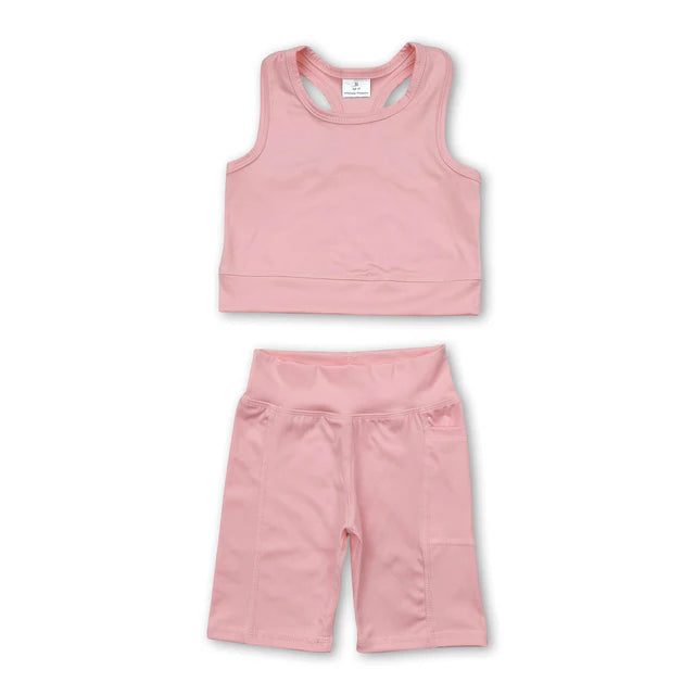 RTS NO MOQ Sibling Baby Girls Vest Top Sports Shorts Clothes Sets
