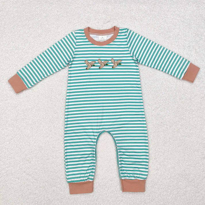 RTS NO MOQ Baby boy clothes embroidery duck puppy long Sleeve Romper Mixed Sizes