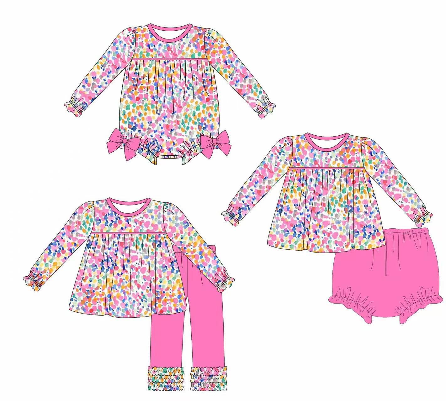 Custom moq 5 each style eta 6-7weeks baby girl clothes floral pink long sleeve pants sets brief set and romper-25.8.9