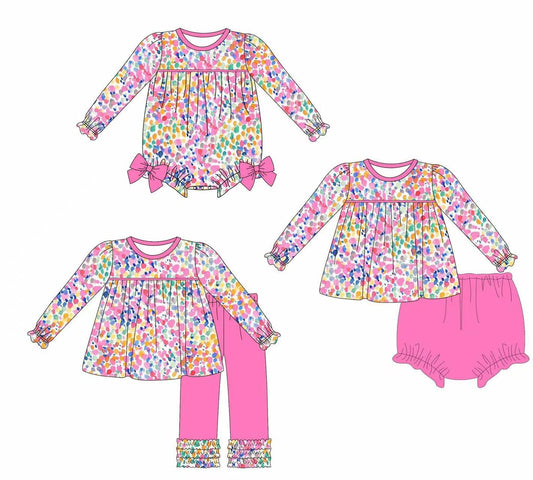 Custom moq 5 each style eta 6-7weeks baby girl clothes floral pink long sleeve pants sets brief set and romper-25.8.9