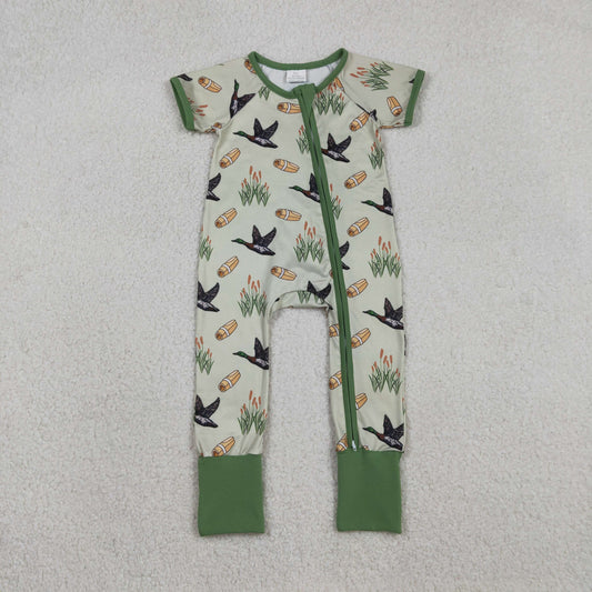 RTS NO MOQ（In Stock) Duck Green Zipper Short-Sleeved Bodysuit