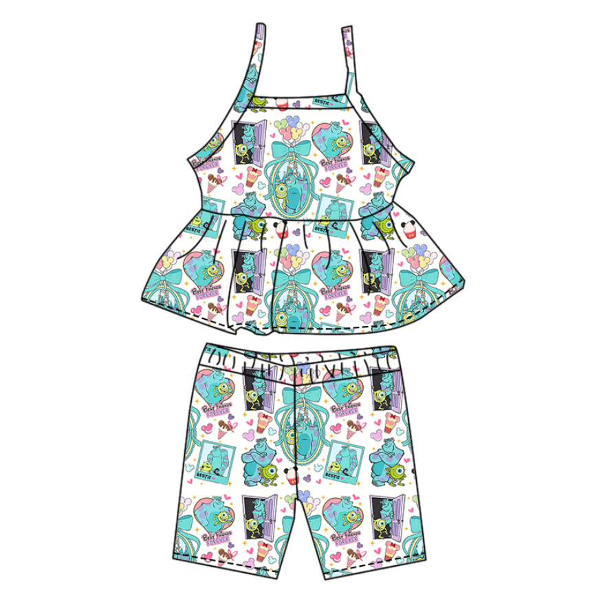 Custom moq 5 mix size milk silk Summer Girl Set with Short Sleeves tank top and shorts
