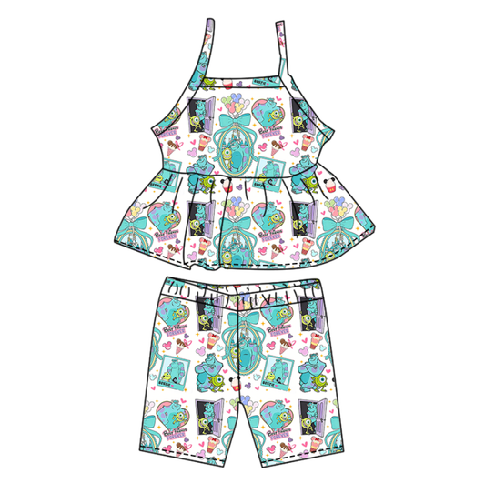 Custom moq 5 mix size milk silk Summer Girl Set with Short Sleeves tank top and shorts