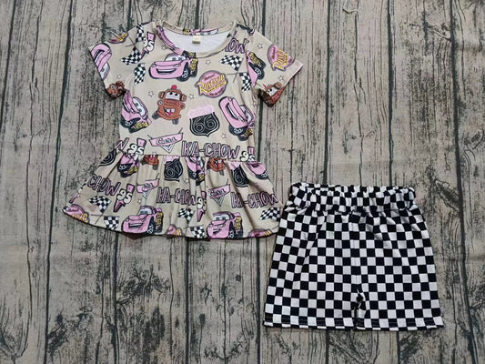 Custom moq 3 eta 6-7weeks baby girls clothes cars short sleeve shorts sets-25.5.29