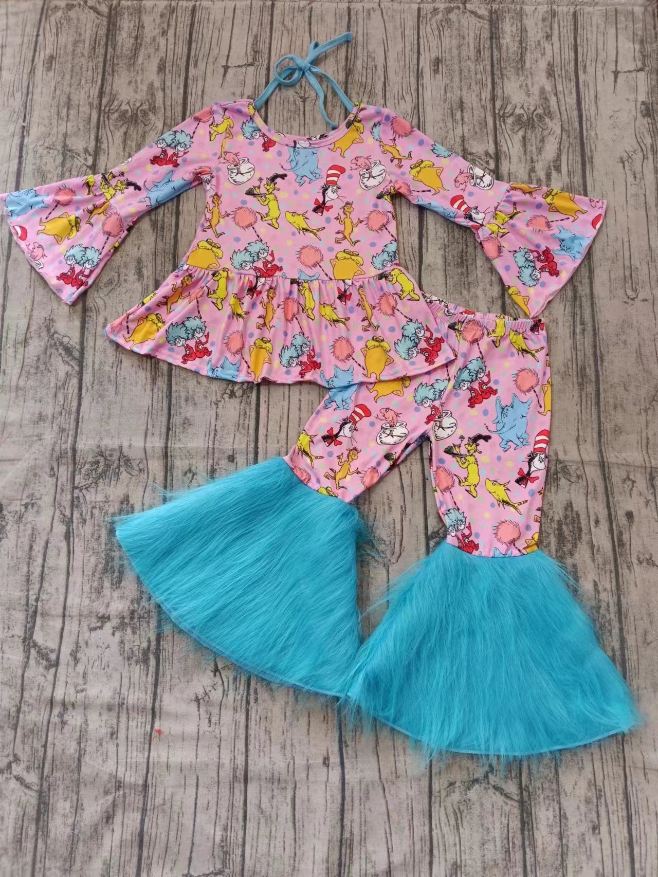 Custom moq 3 eta 6-7weeks baby girl clothes dr seuss long-sleeved top and pants set