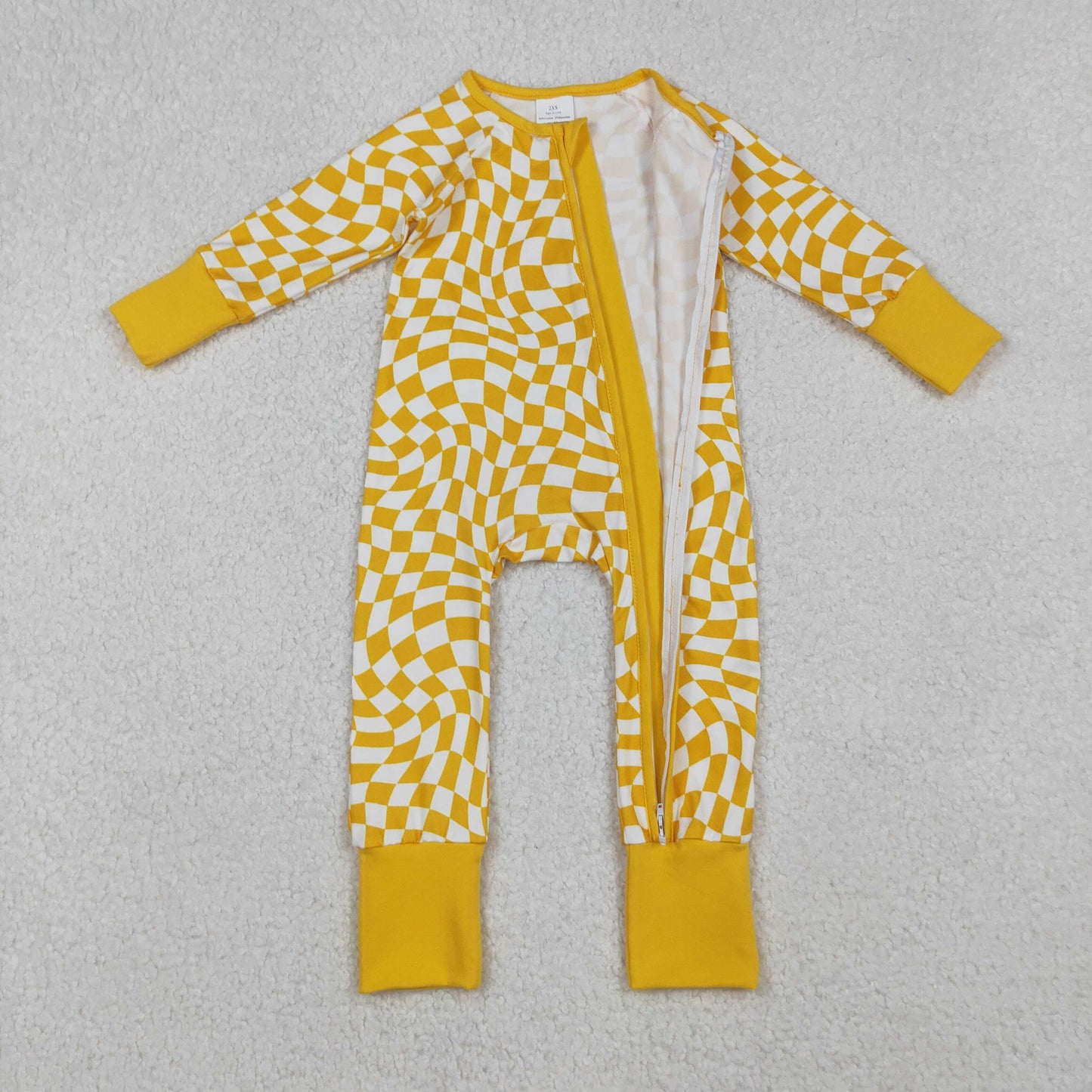 RTS NO MOQ（In Stock) LR1089 Yellow plaid zip-up long sleeve romper