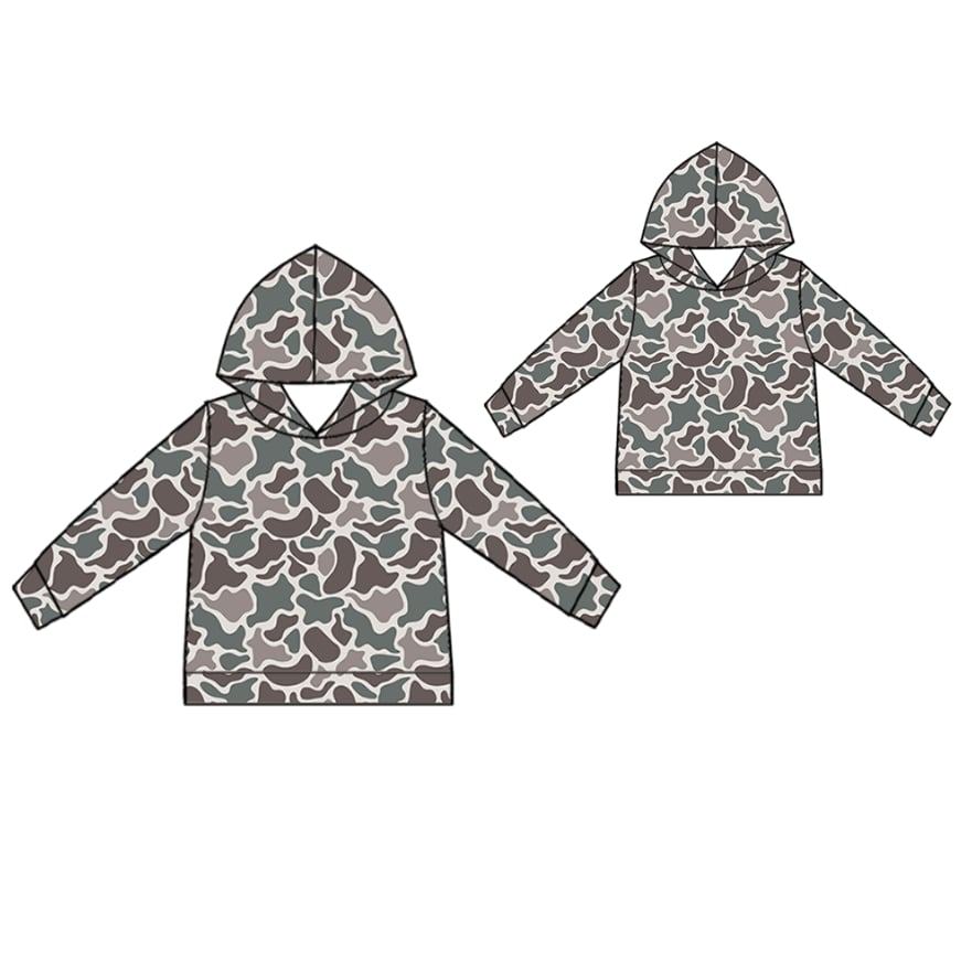 Custom moq 5 each style eta 6-7weeks baby boy clothes camouflage hooded long sleeve tops and adult top-25.7.22