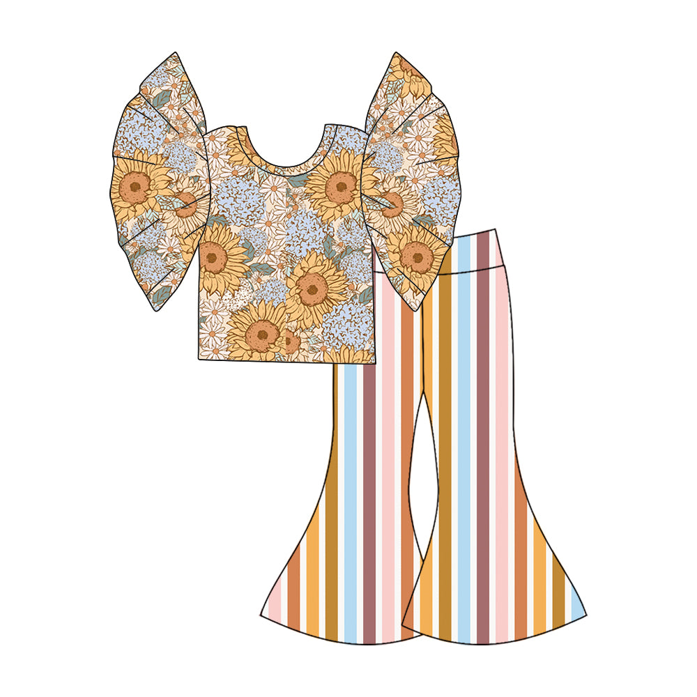 10.17 custom each style moq 5eta 4-6week baby girls clothes floral striped short sleeve pants sets